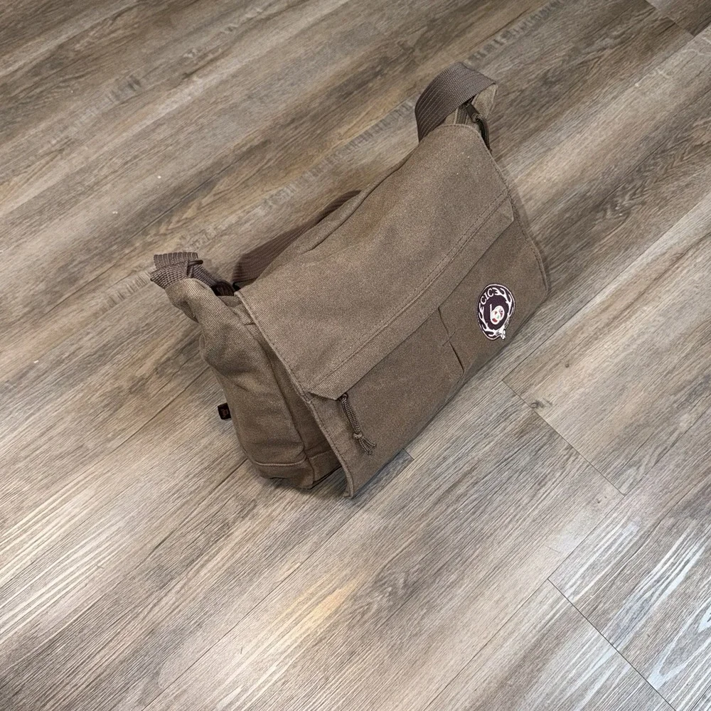 Brown Coffee-Themed Cotton Canvas Messenger Bag w/CIC Patch